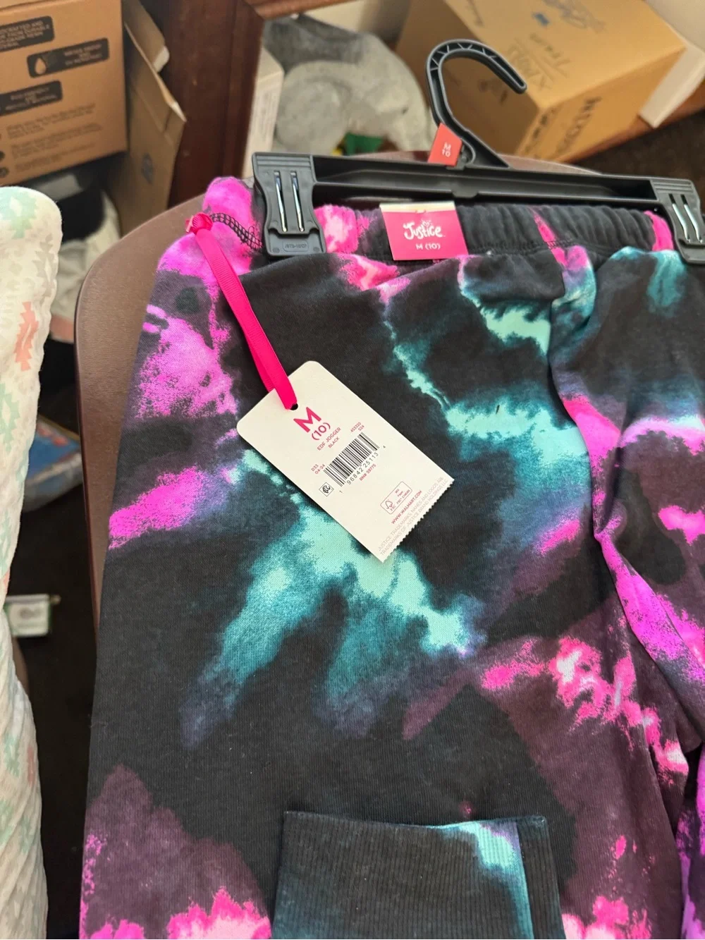 Justice Tie-Dye Jogger Bottoms - Black, Pink & Teal